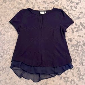 Deletta Navy Blue Key Hole Top w/Ruffle - Size S!